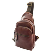 Real Brown Leather Chest Bag Front Cross Body Organiser Wing Front 2