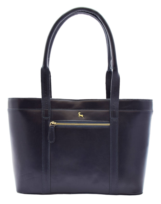 Womens Genuine Cowhide Leather Shoulder Bag Large Shopper Handbag Mazie Navy