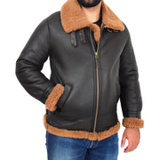 Genuine Sheepskin Flying Jacket For Men B3 Bomber Shearling Coat Thunder Brown/Ginger Front 1