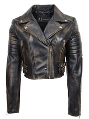 Womens Fitted Cropped Bustier Style Leather Jacket Amanda Rub Off