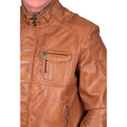 Mens Bomber Soft Leather Jacket Zip Fasten Ryan Tan feature view