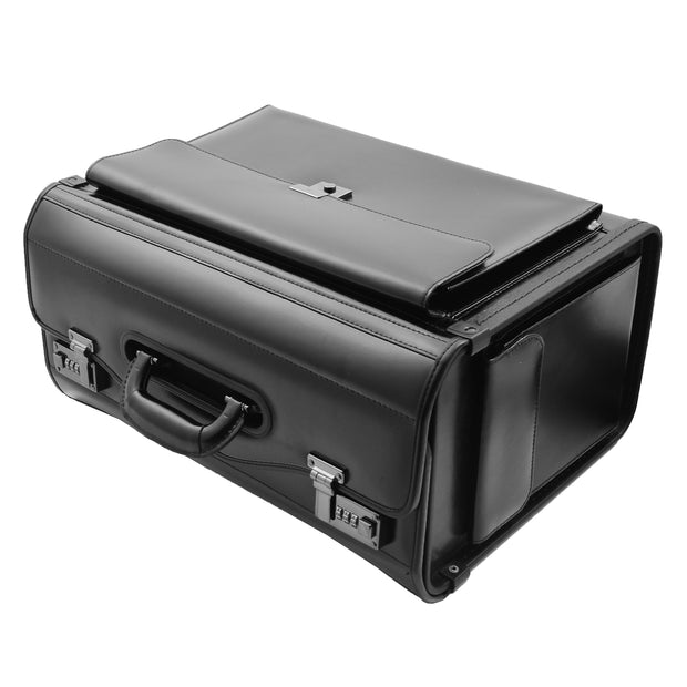 Black Leather Pilot Case Large Briefcase Professionals Hand Carry Bag 4