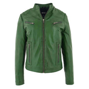 Womens Fitted Leather Biker Jacket Casual Zip Up Coat Jenny Green 2