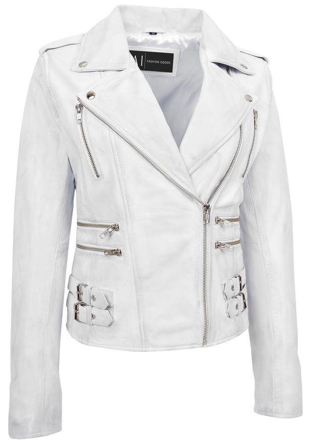Womens Trendy Biker Leather Jacket Beyonce White Vintage 6