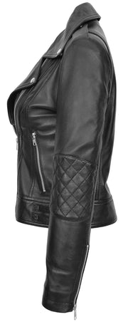 Womens Leather Biker Jacket Black Trendy Slim Fit Designer Ayla5