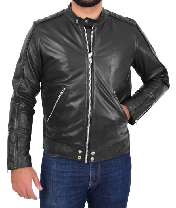 Mens Trendy Slim Fit Leather Biker Jacket Colt Black 4