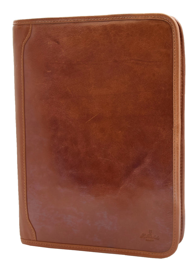 Real Leather Folio Underarm Bag Cognac Ring Binder A4 Pad - Arturo 4