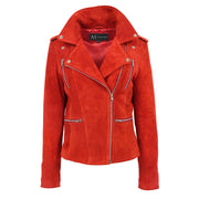 Womens Genuine X-Zip Fitted Biker Red Suede Leather Jacket Rusty 4