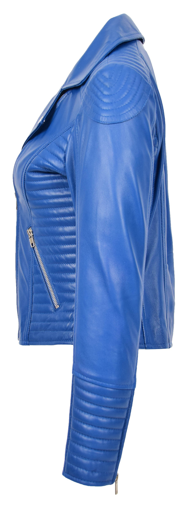 Womens Designer Leather Biker Jacket Fitted Quilted Bonita Blue 4