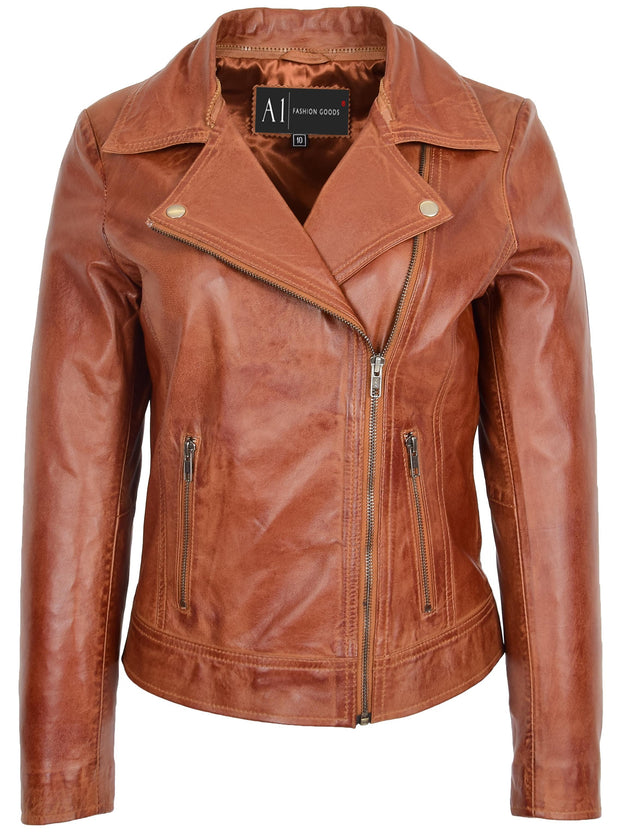 Womens Real Chestnut Leather Trendy Biker Jacket With Removable Sheepskin Collar Rosie