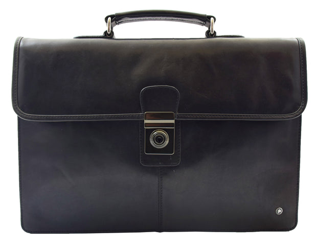 Mens Slimline Leather Briefcase Shoulder Office Bag A477 Black 4