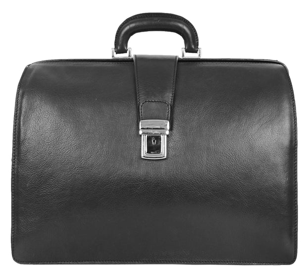Italian Leather Doctors Briefcase Business Professionals Gladstone Bag Black - Djoser 4