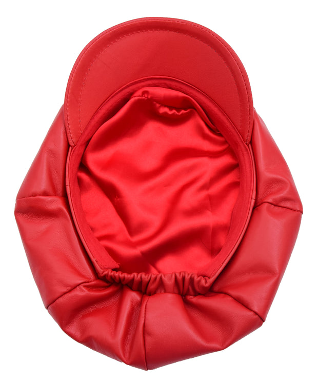 Womens Soft Leather Baker-boy Cap Classic Headwear Lucia Red