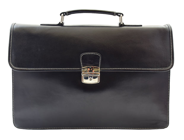 Mens Leather Briefcase Slimline Shoulder Office Bag Lima Black 4