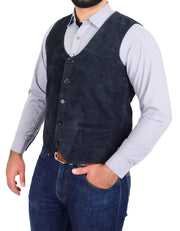Mens Real Suede Leather Waistcoat Classic Vest Gilet Cole Navy4
