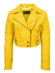 Womens Fitted Cropped Bustier Style Leather Jacket Amanda Yellow Vintage