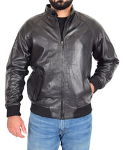 Mens Leather Harrington Jacket Classic Raglan Sleeves Blouson G-9 Dustin Black 4