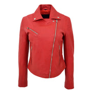 Womens Soft Genuine Leather Biker Jacket Slim Fit Coat Julie Red Front 2