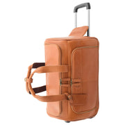 Wheeled Tan Leather Holdall Telescopic Handle Travel Duffle Ozwald Upright