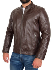 Mens Soft Brown Leather Casual Zip Fasten Jacket Nobel5