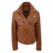 Womens Soft Genuine Leather Biker Jacket Slim Fit Coat Julie Chestnut Front 4