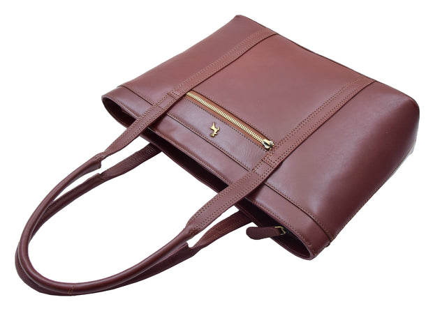 Womens Genuine Cowhide Leather Shoulder Bag Large Shopper Handbag Mazie Chestnut