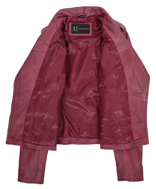 Womens Trendy Biker Leather Jacket Beyonce Burgundy 6