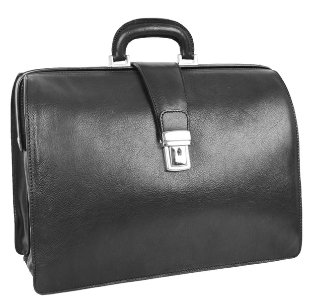 Italian Leather Doctors Briefcase Business Professionals Gladstone Bag Black - Djoser 5