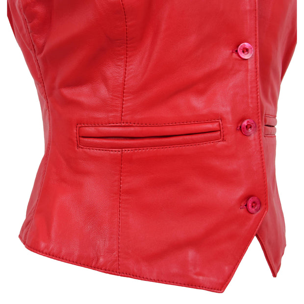 Womens Soft Leather Waistcoat Slim Fit Vest Classic Gilet Katy Red Feature