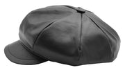 Womens Soft Leather Baker-boy Cap Classic Headwear Lucia Black