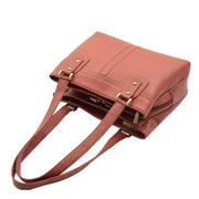 Womens Leather Shoulder Bag Multi Zip Pockets Handbag Polly Brown Top View