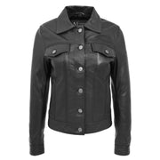 Womens Real Leather Jacket Fitted Denim Biker Style Coat Marisa Black