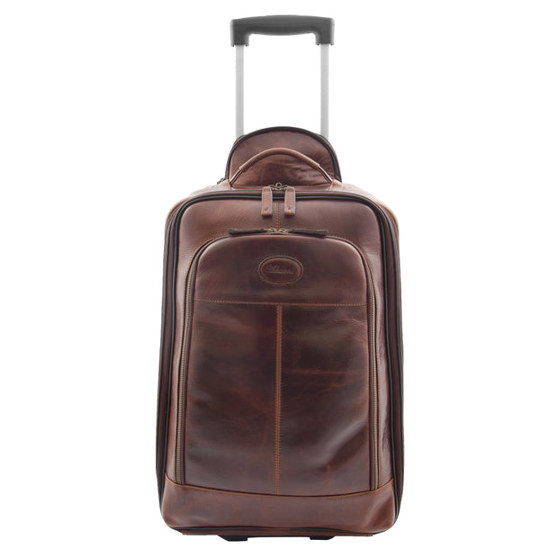 Wheeled Cabin Suitcase Real Brown Leather Luggage Travel Bag Carlos Front 1