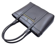 Womens Genuine Cowhide Leather Shoulder Bag Large Shopper Handbag Mazie Black