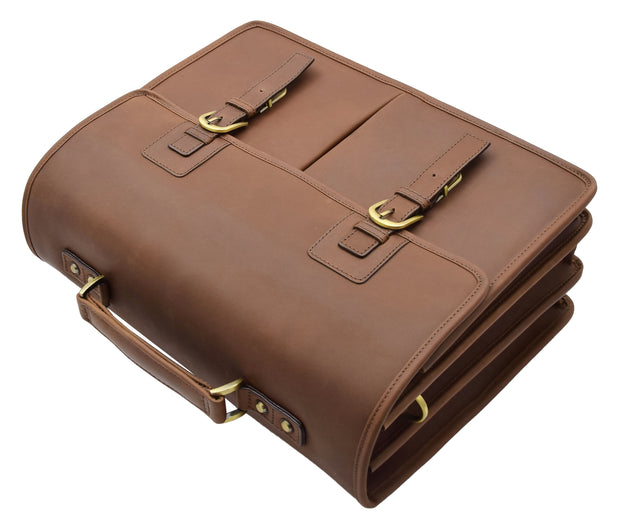 Brown Mud Hunter Leather Briefcase Expandable Office Bag Messenger Laptop Case Thomas