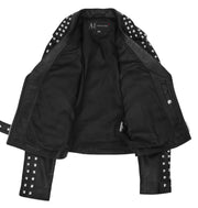 Womens Black Leather Studded Biker Jacket Fitted Brando Style - Stella 5