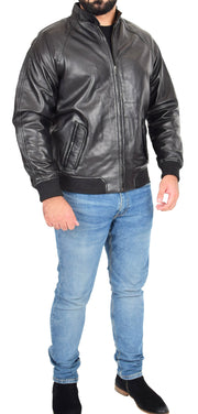 Mens Leather Harrington Jacket Classic Raglan Sleeves Blouson G-9 Dustin Black 5