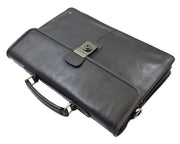 Mens Slimline Leather Briefcase Shoulder Office Bag A477 Black 5