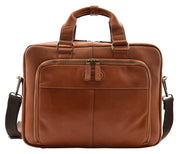 Mens Briefcase Genuine Soft Tan Leather Laptop Business Organiser Bag Pompeii 5