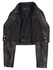 Womens Fitted Cropped Bustier Style Leather Jacket Amanda Rub Off