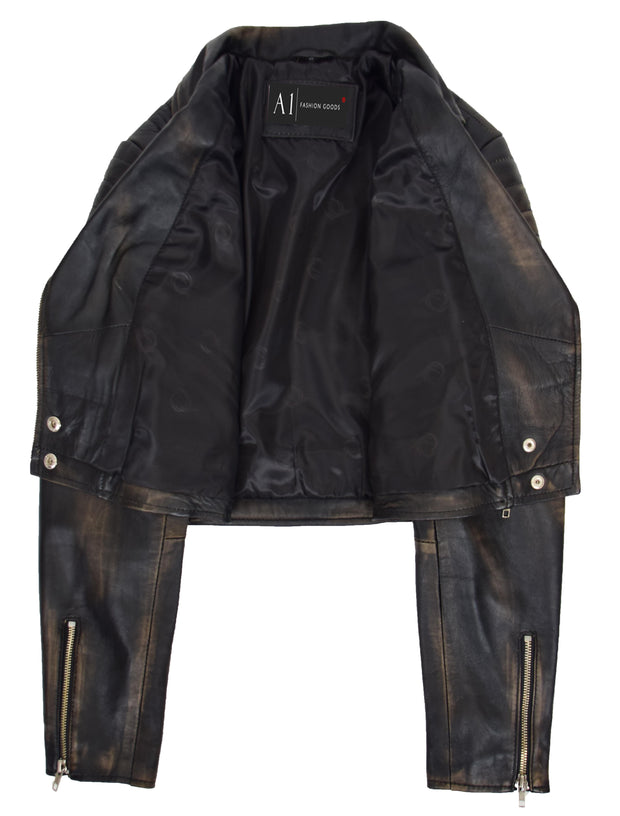 Womens Fitted Cropped Bustier Style Leather Jacket Amanda Rub Off