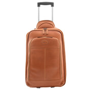 Wheeled Cabin Suitcase Real Tan Leather Luggage Travel Bag Carlos Front 1