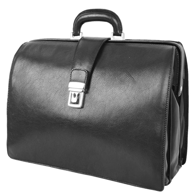 Italian Leather Doctors Briefcase Business Professionals Gladstone Bag Black - Djoser 6