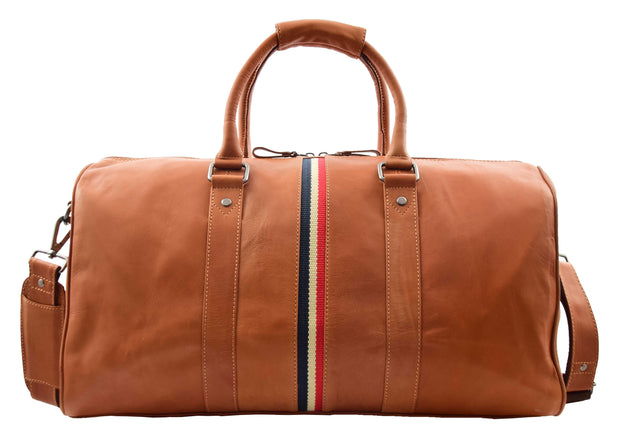 Genuine Leather Holdall Sports Weekend Travel Duffle Bag Miami Cognac 6