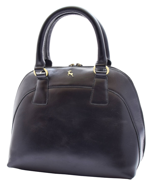 Womens Cowhide Leather Handbag Doctor-style Hobo Bag Ellie Black