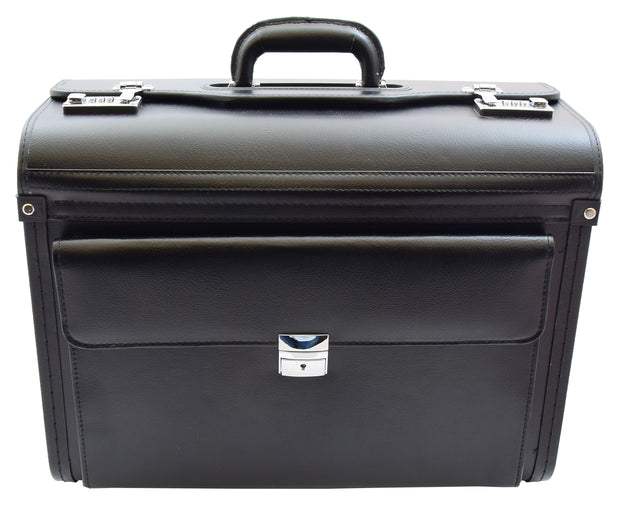 Large Pilot Case Black Leather Business Briefcase Reps Doctor Cabin Size Bag Cirrus