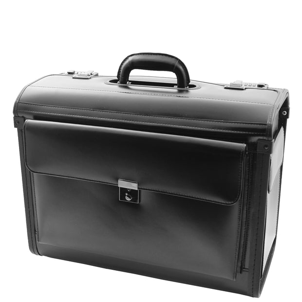 Black Leather Pilot Case Large Briefcase Professionals Hand Carry Bag 6