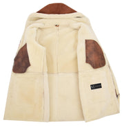 Mens Real Sheepskin Duffle Coat 3/4 Long Antique Whiskey Lamb Shearling Sterling 6