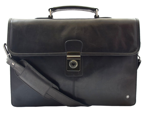 Mens Slimline Leather Briefcase Shoulder Office Bag A477 Black 6