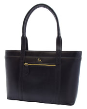 Womens Genuine Cowhide Leather Shoulder Bag Large Shopper Handbag Mazie Black